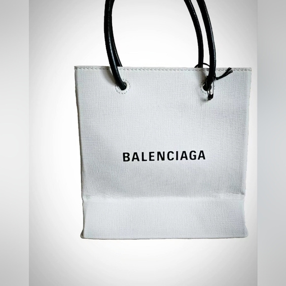 Balenciaga Shopping North South Tote XXS Bag White Black Logo Square Crossbody - Picture 2 of 11